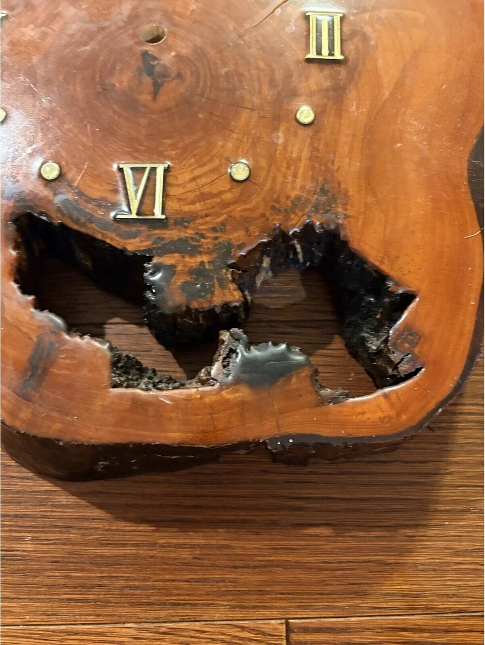 Vintage Wood Slab Live Edge Lacquer MCM Retro Wall Clock 13